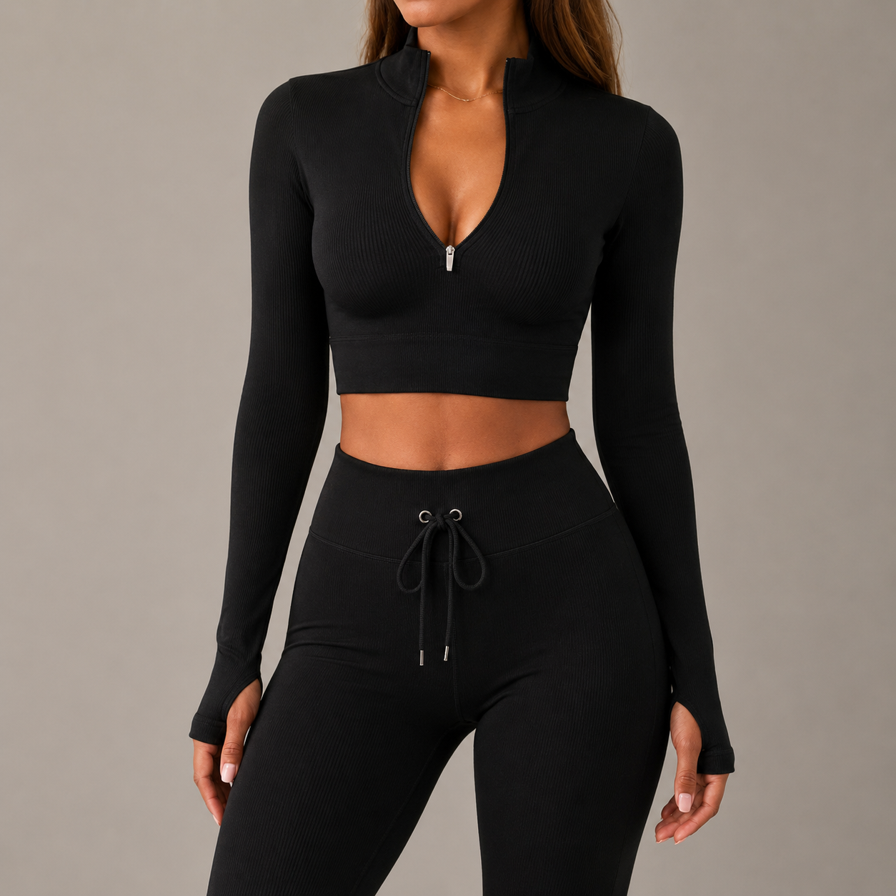 Women’s Zipper Yoga Tracksuit Set Long Sleeve Activewear