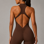 Women’s Zip Front Yoga Jumpsuit With Open Back