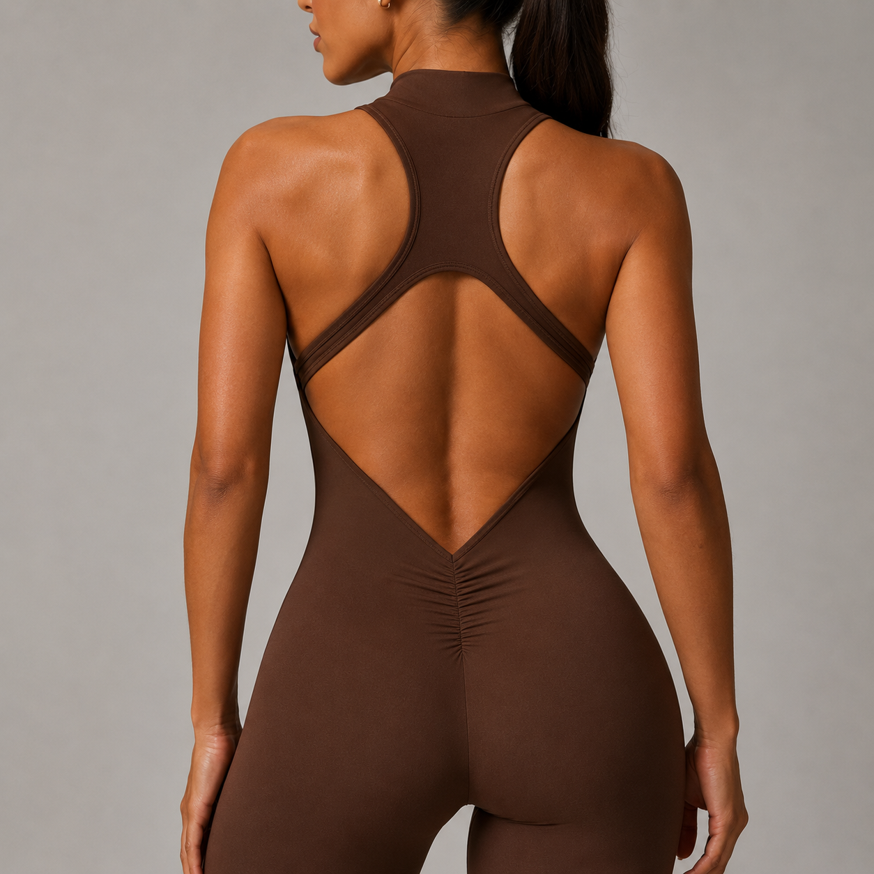 Women’s Zip Front Yoga Jumpsuit With Open Back