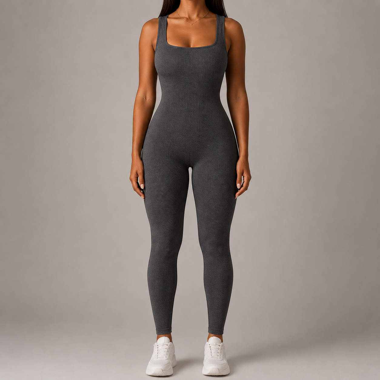 Women’s Square Neck Bodycon Jumpsuit – Stretch Slim Fit