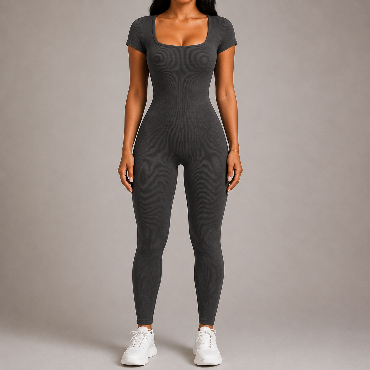 Women’s Square Neck Bodycon Jumpsuit – Stretch Slim Fit