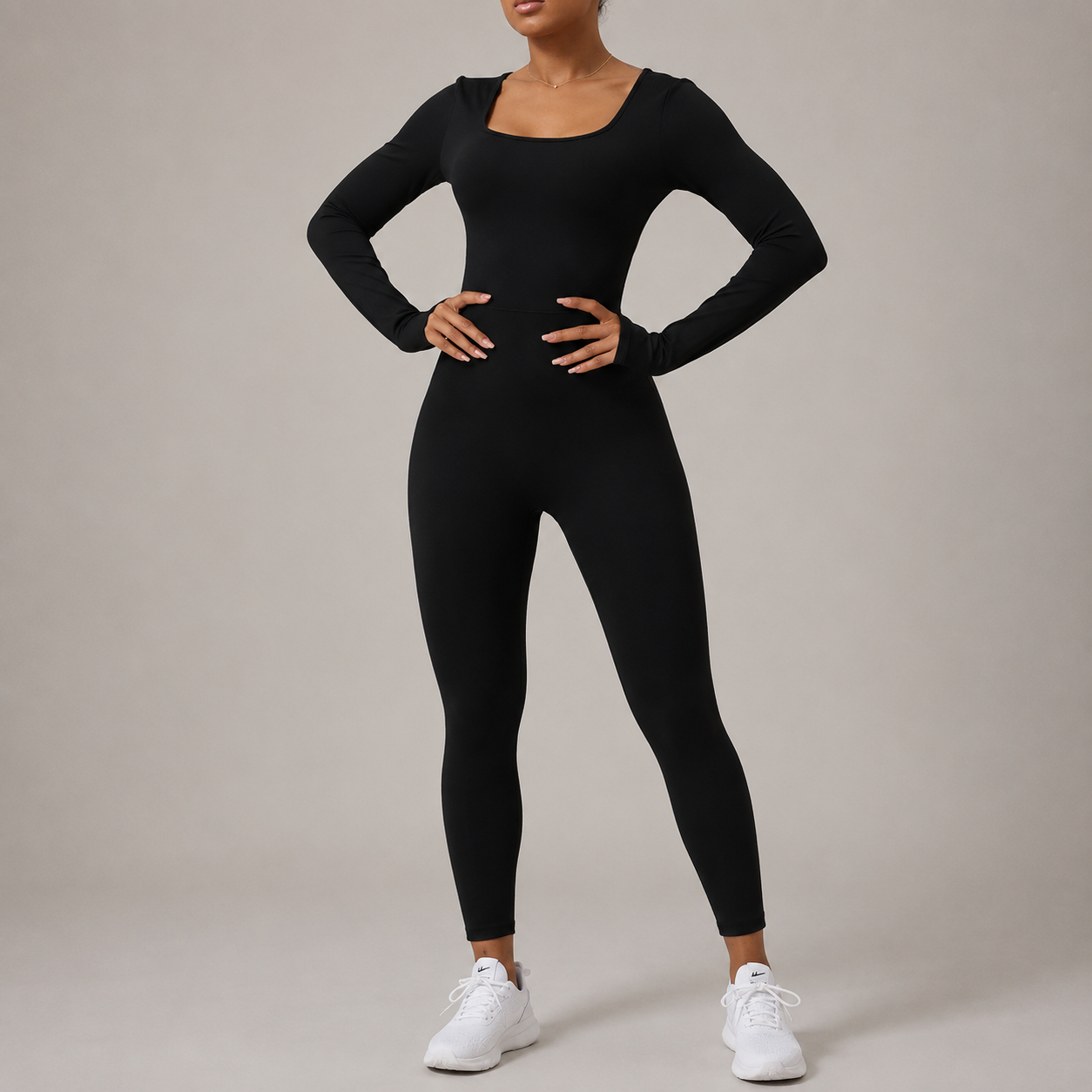 Twist Front Backless Long Sleeve Jumpsuit