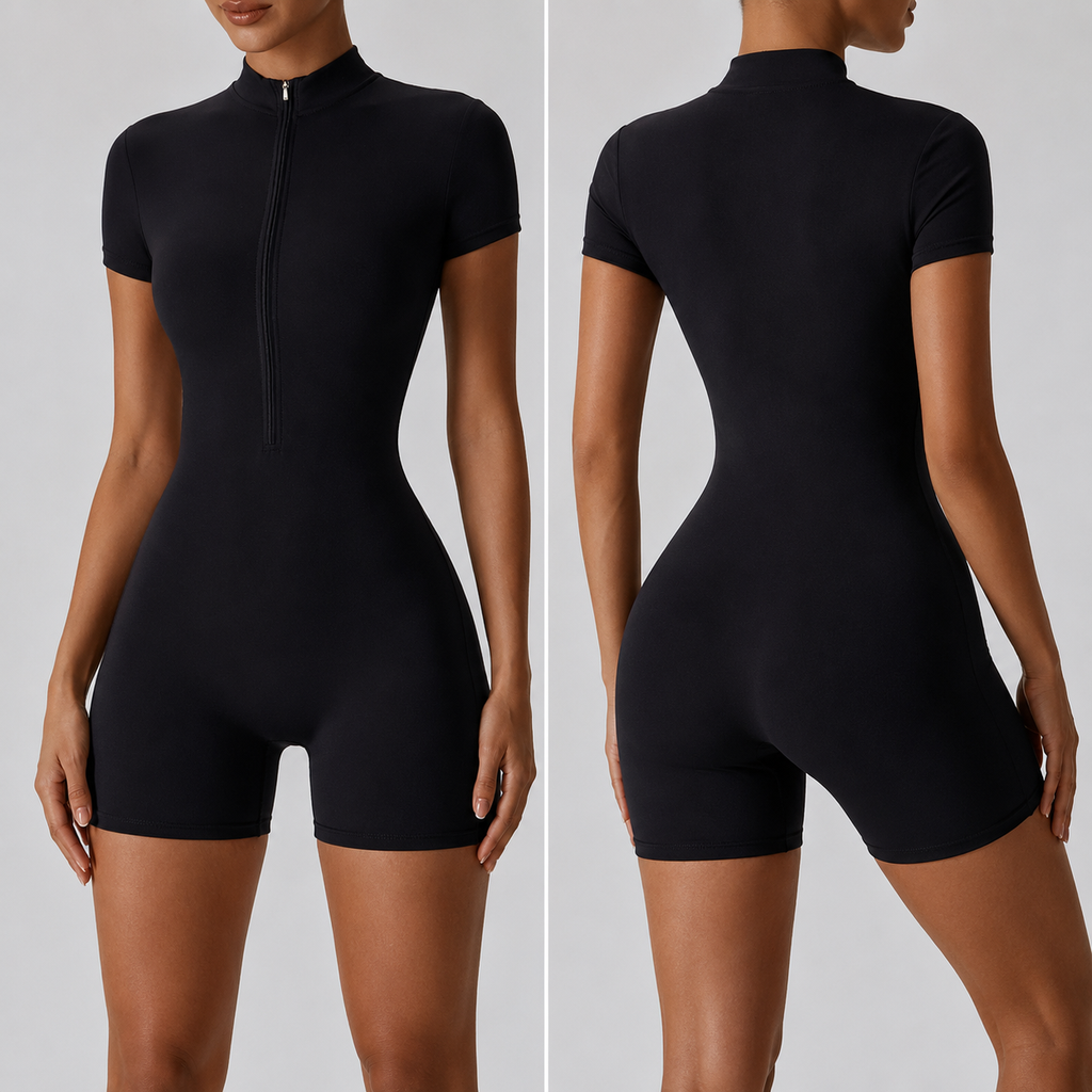 Women’s Zip Front Yoga Jumpsuit Moisture-Wicking One-Piece