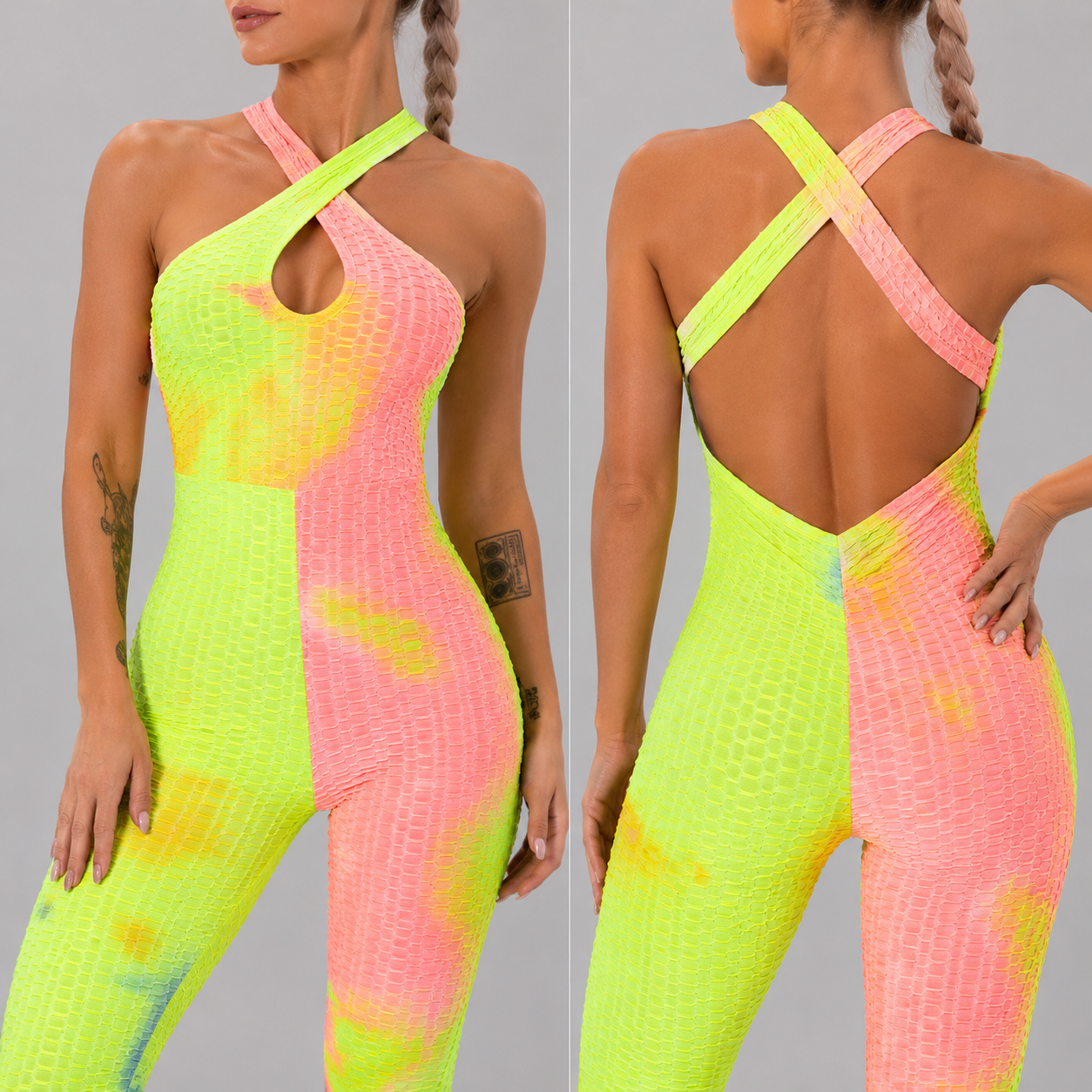 Women’s Backless Printed Yoga Jumpsuit Bodysuit