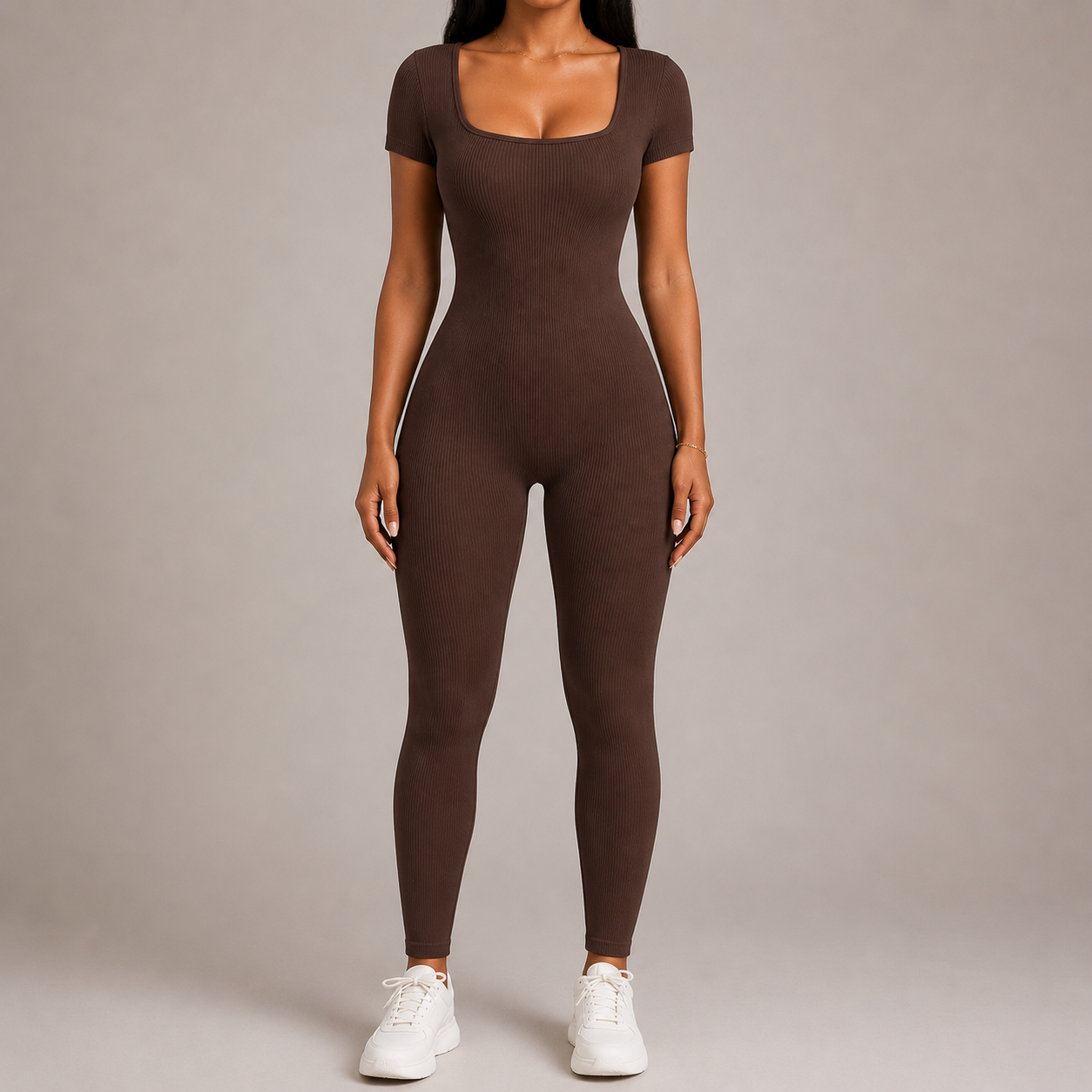 Women’s Square Neck Bodycon Jumpsuit – Stretch Slim Fit