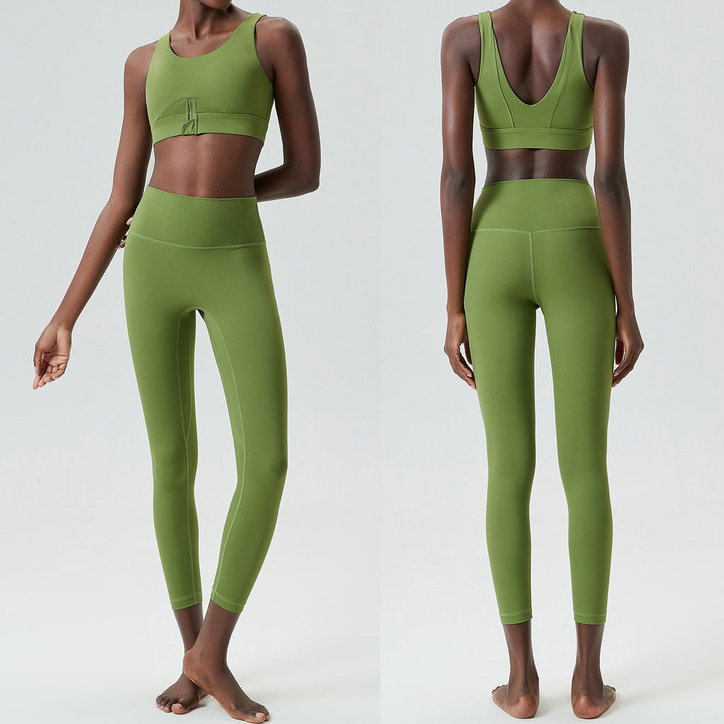 Cross-border zippered yoga clothing set for women, elastic large size running sports fitness clothing two-piece set Lycra quick-