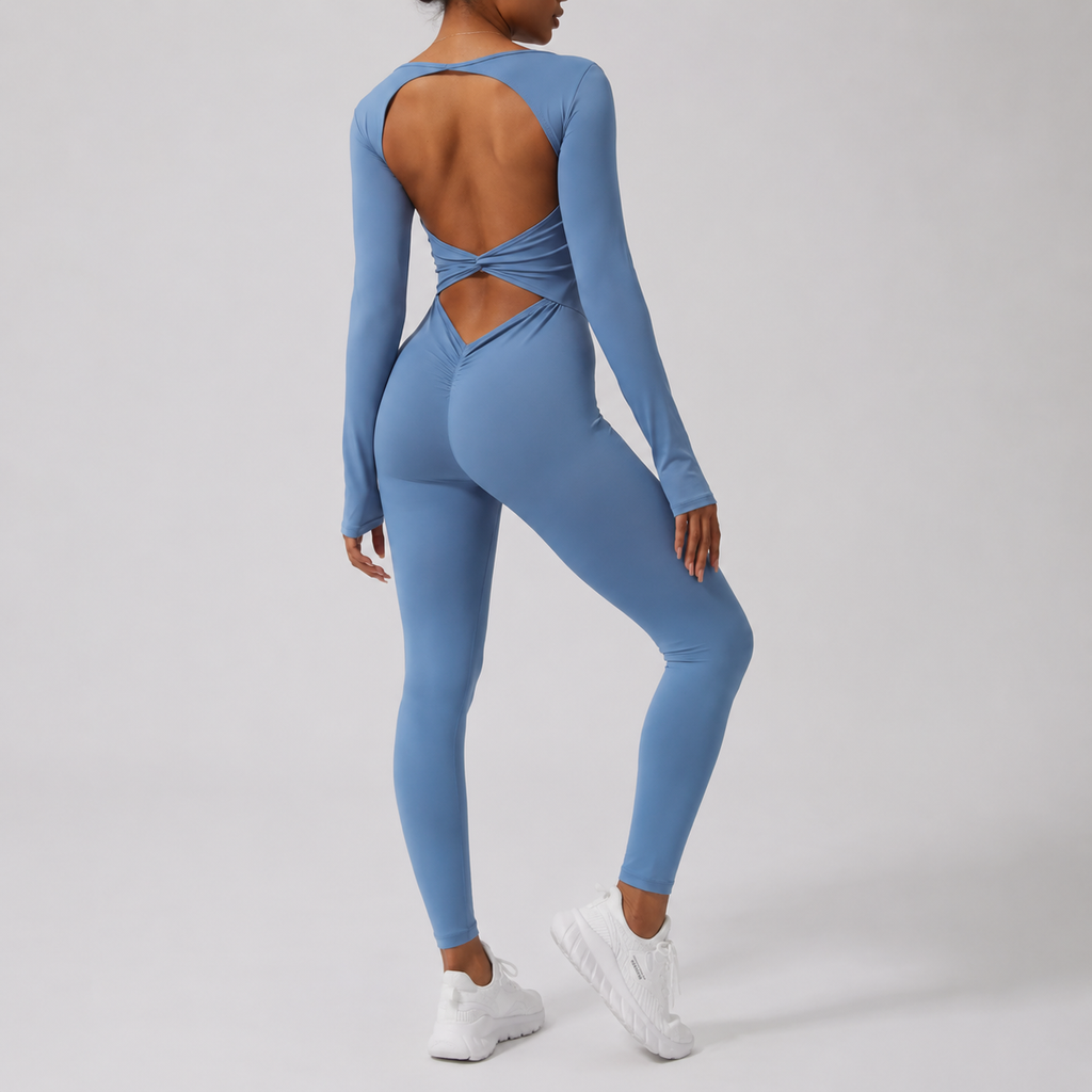 Twist Front Backless Long Sleeve Jumpsuit