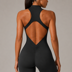 Women’s Zip Front Yoga Jumpsuit With Open Back