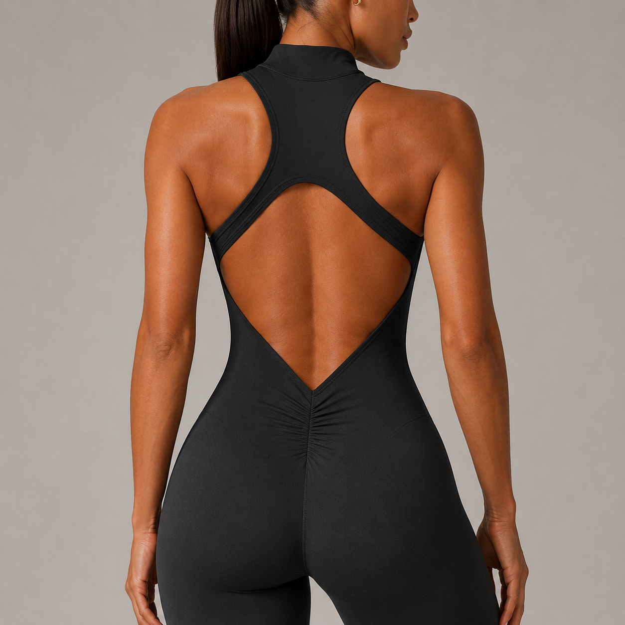 Women’s Zip Front Yoga Jumpsuit With Open Back