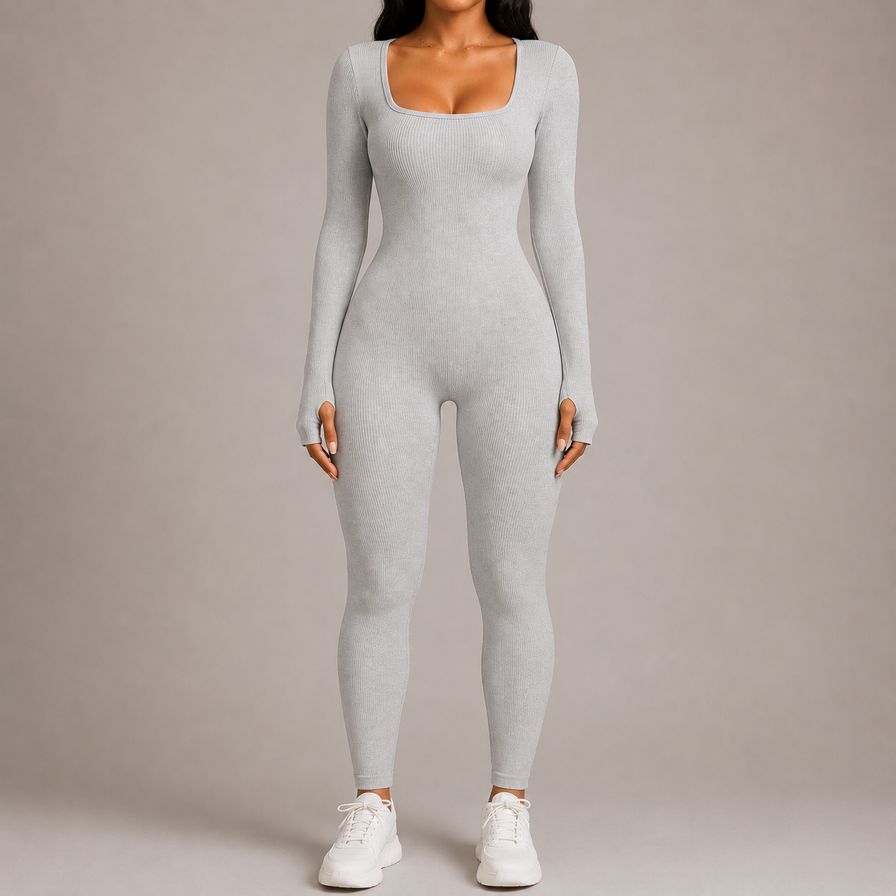 Women’s Square Neck Bodycon Jumpsuit – Stretch Slim Fit