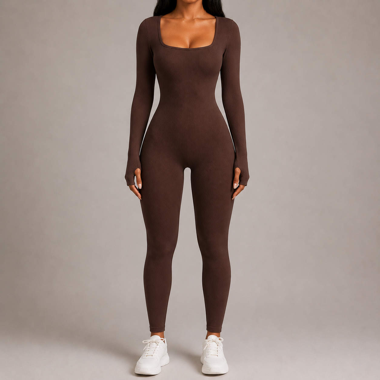 Women’s Square Neck Bodycon Jumpsuit – Stretch Slim Fit