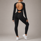 Twist Front Backless Long Sleeve Jumpsuit