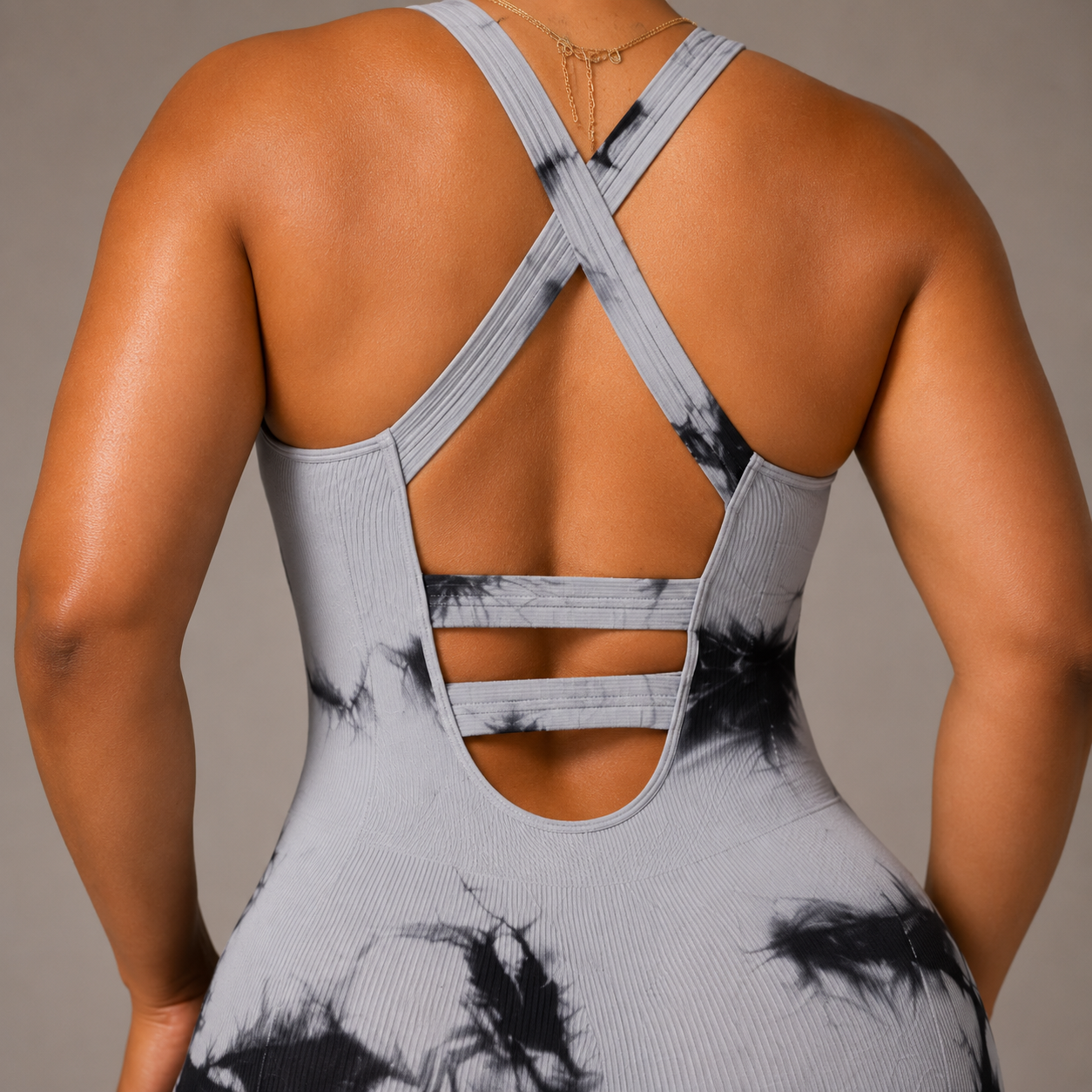 Tie-Dye Crisscross Back Active Jumpsuit