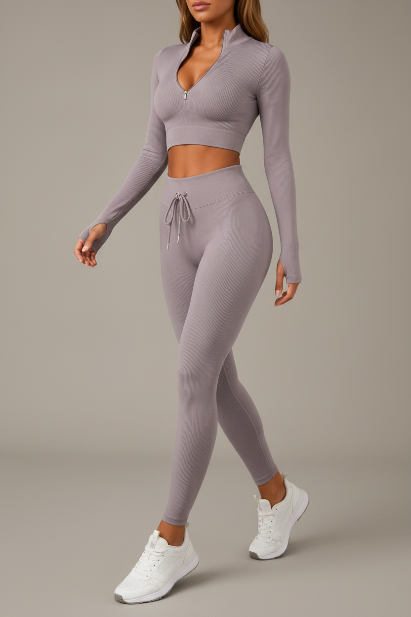 Women’s Zipper Yoga Tracksuit Set Long Sleeve Activewear