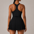 High Waist Sheer Tennis Skirt Set With Sports Bra