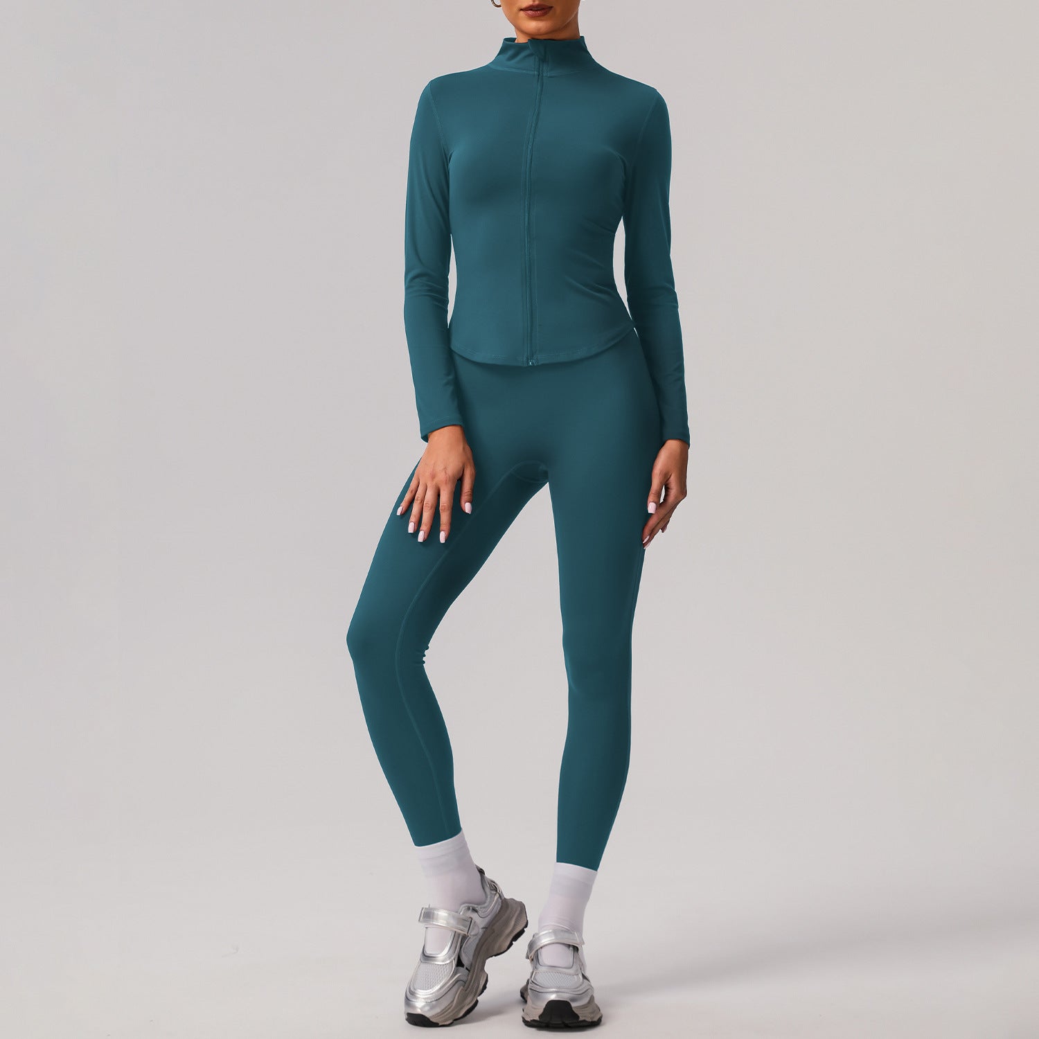 Solid color tight yoga suit quick drying fitness suit outdoor body shaping running suit women's fitness suit ﻿