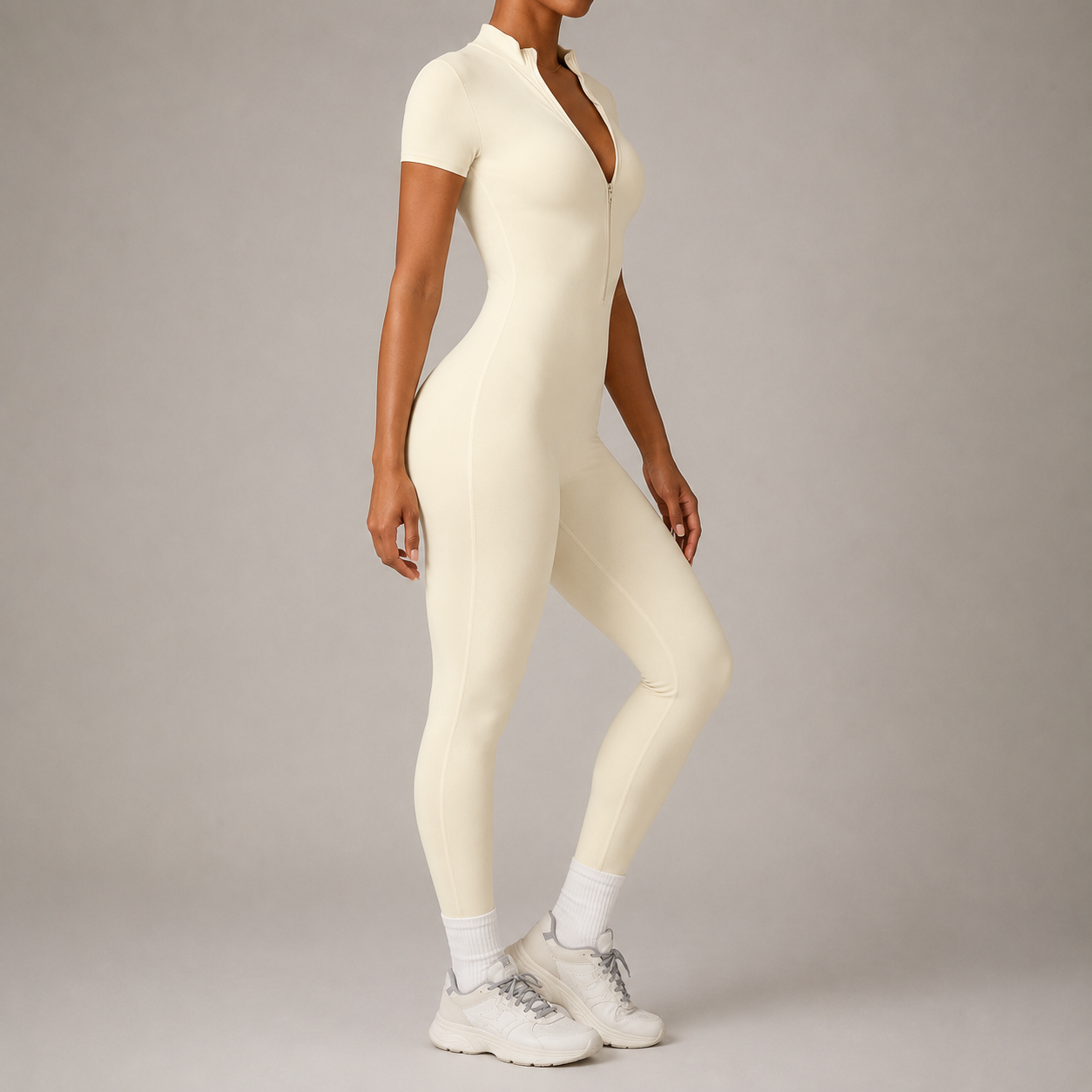 Half Zip Short Sleeve Active Jumpsuit – High Stretch