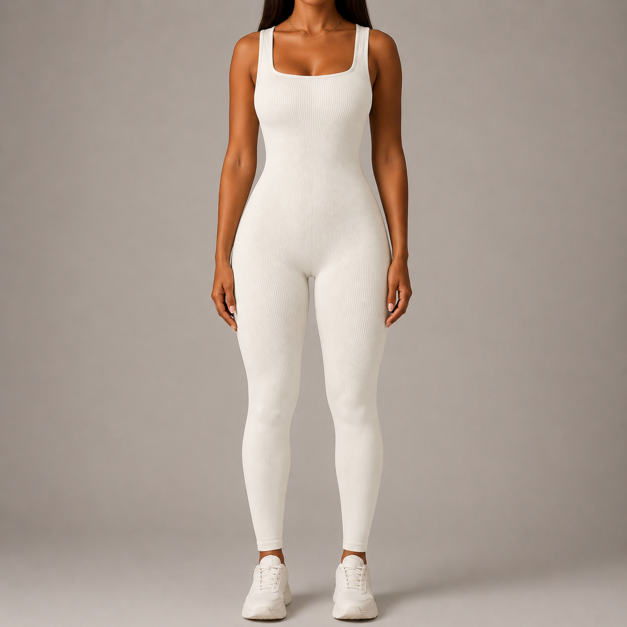 Women’s Square Neck Bodycon Jumpsuit – Stretch Slim Fit