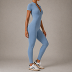 Half Zip Short Sleeve Active Jumpsuit – High Stretch