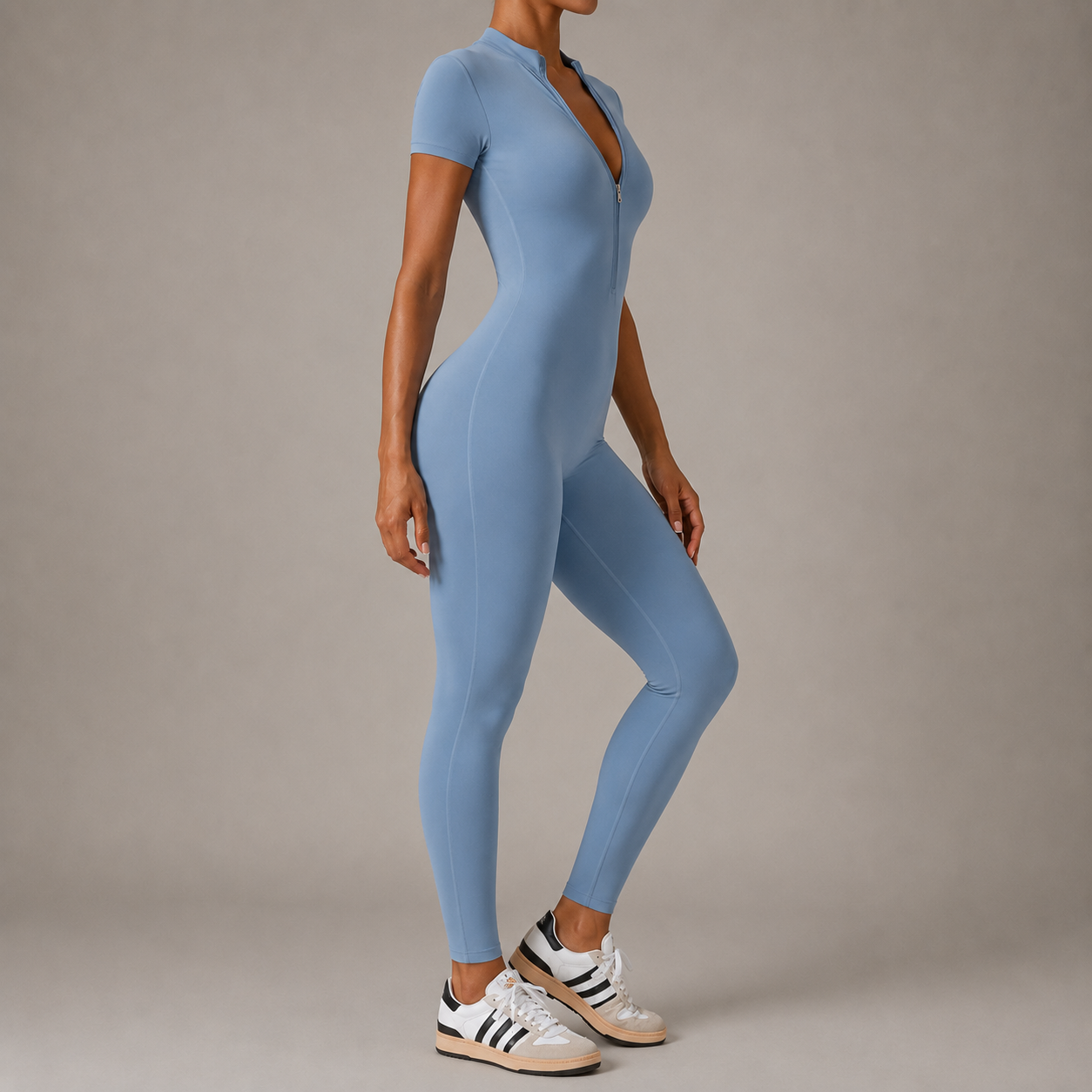 Half Zip Short Sleeve Active Jumpsuit – High Stretch
