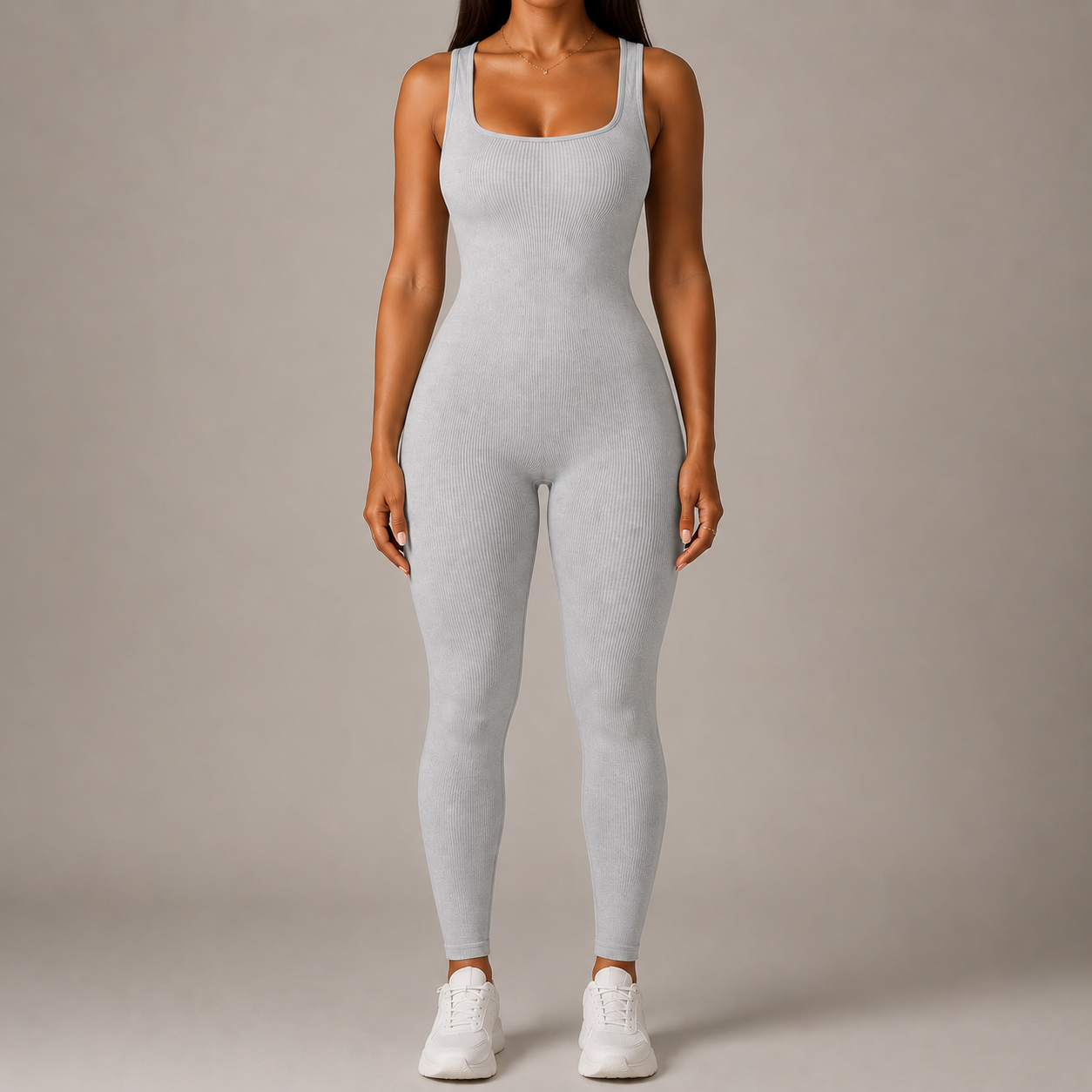 Women’s Square Neck Bodycon Jumpsuit – Stretch Slim Fit