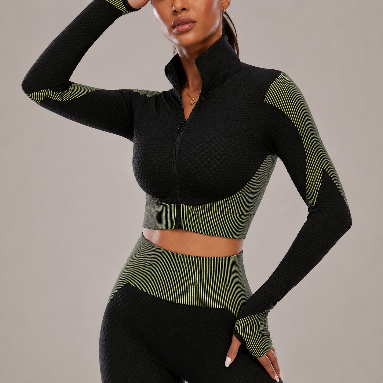 Two Piece Seamless Yoga Clothing Suit Women's Yoga Clothing Knitted Hip Lifting Stretch Running Sports Fitness Clothing