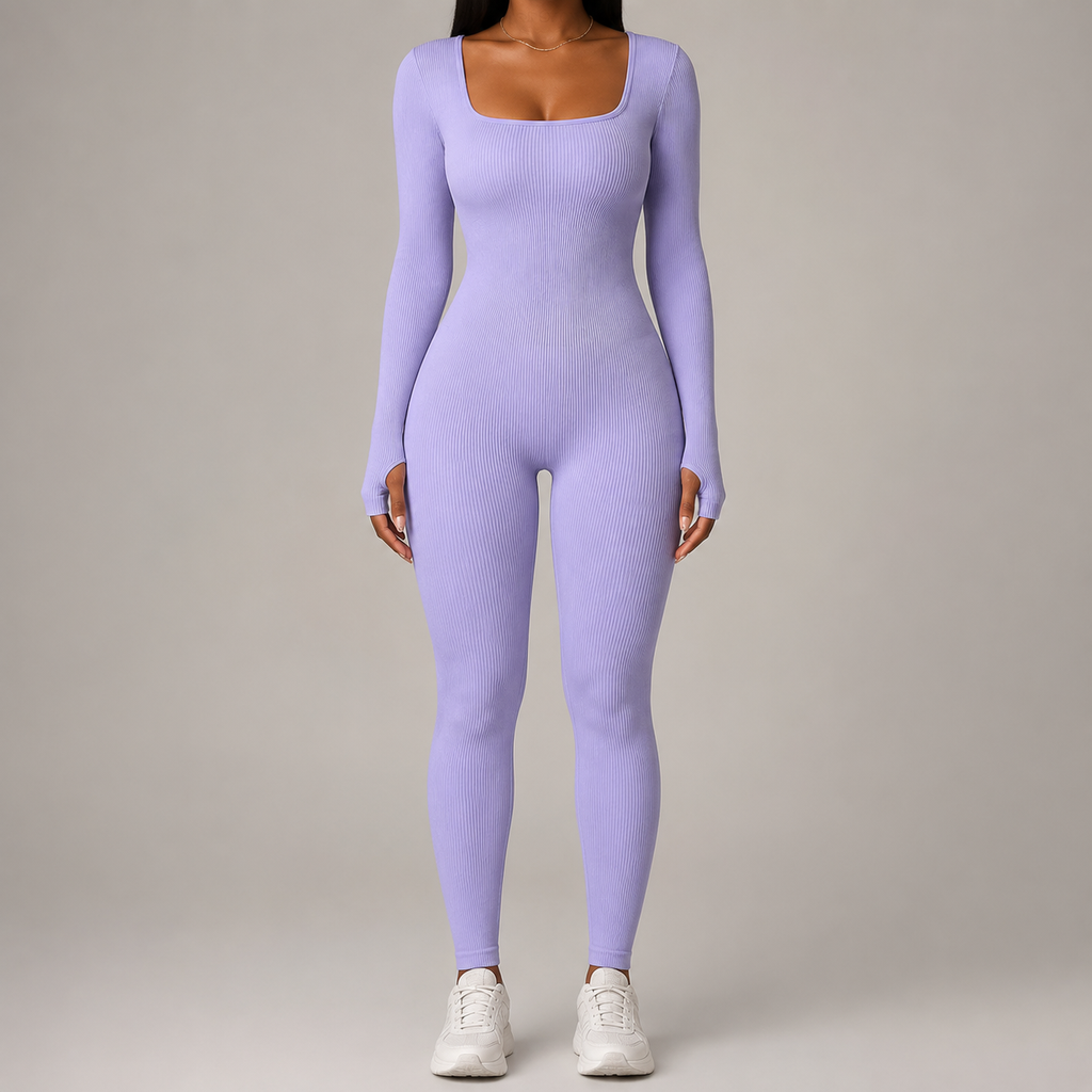 Women’s Square Neck Bodycon Jumpsuit – Stretch Slim Fit