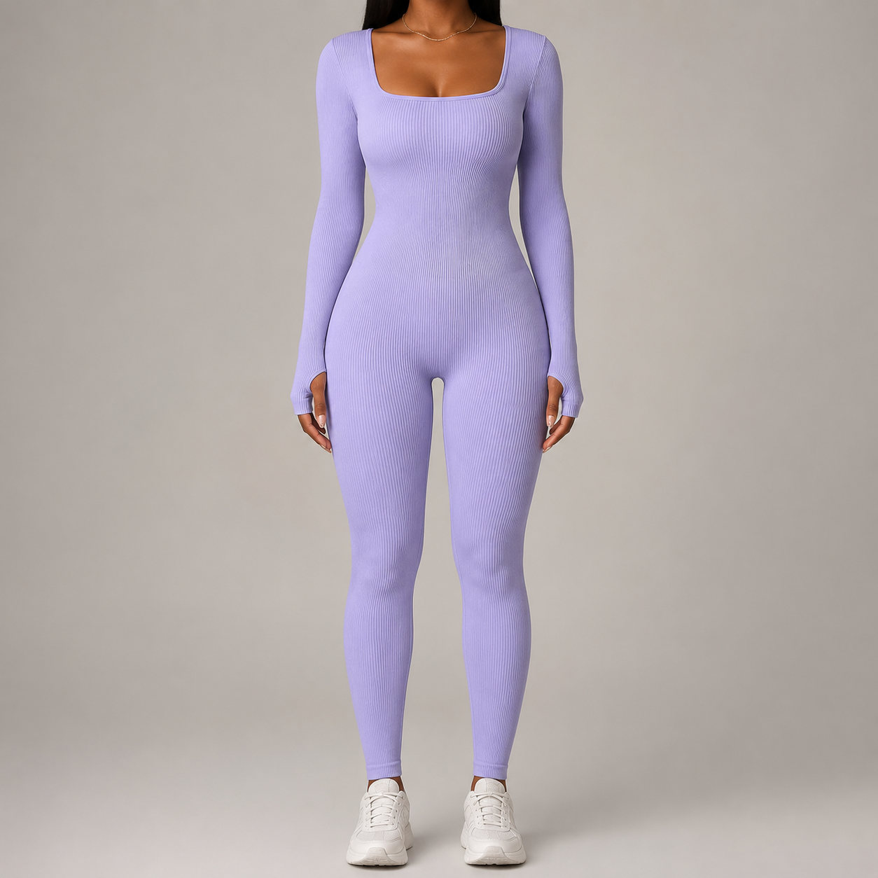 Women’s Square Neck Bodycon Jumpsuit – Stretch Slim Fit