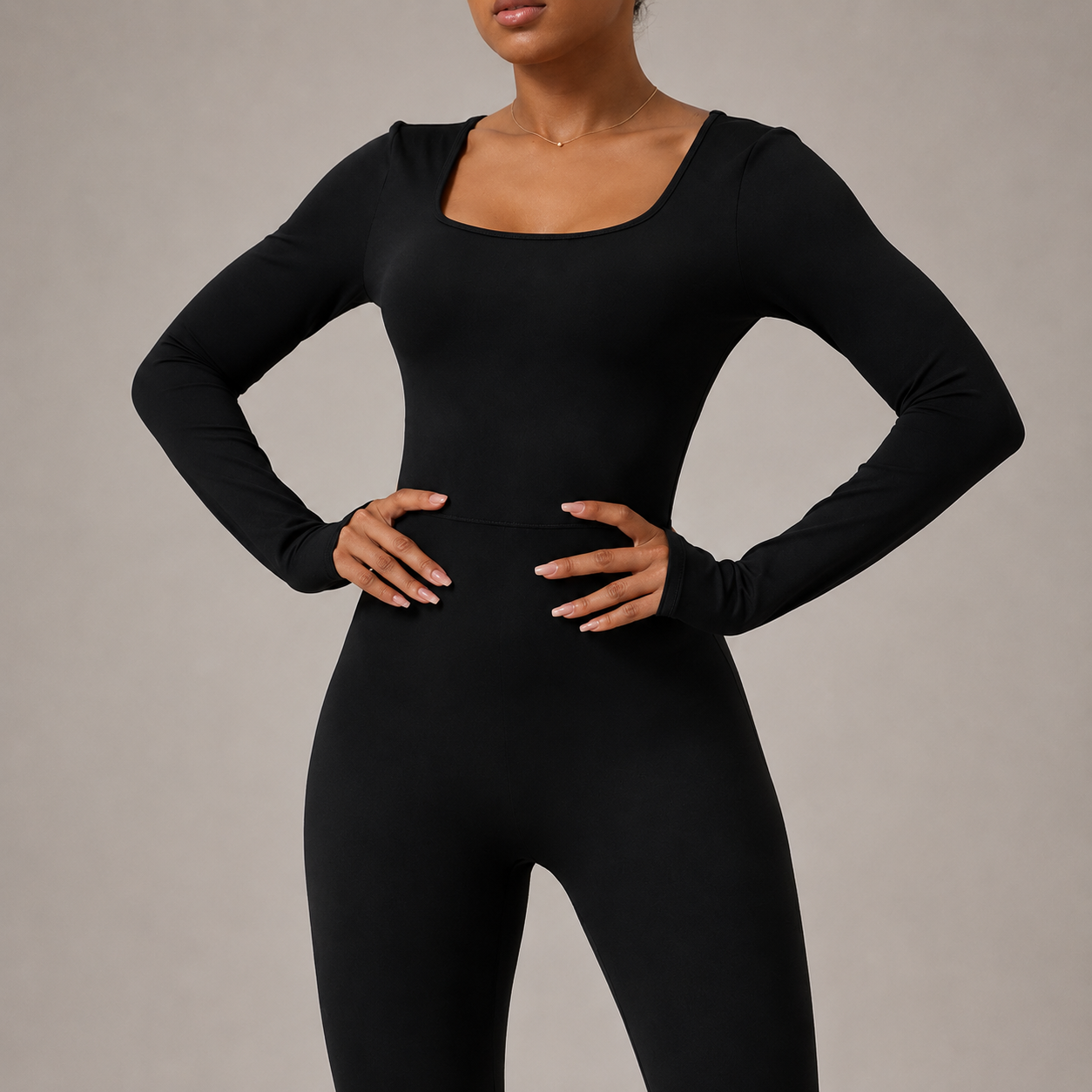 Twist Front Backless Long Sleeve Jumpsuit