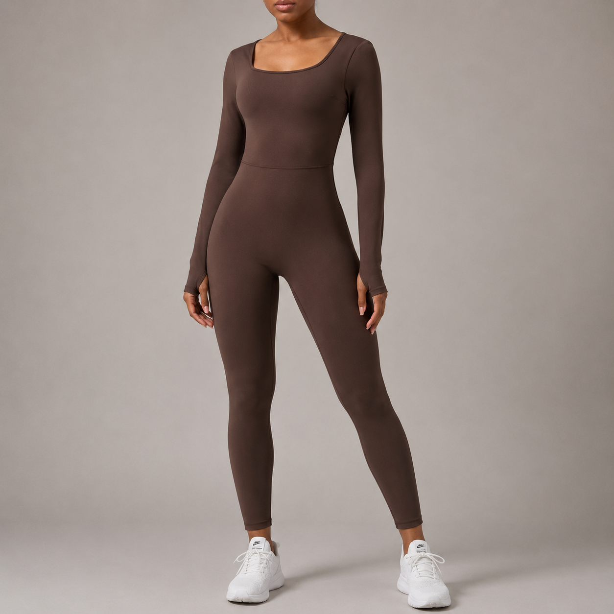 Twist Front Backless Long Sleeve Jumpsuit