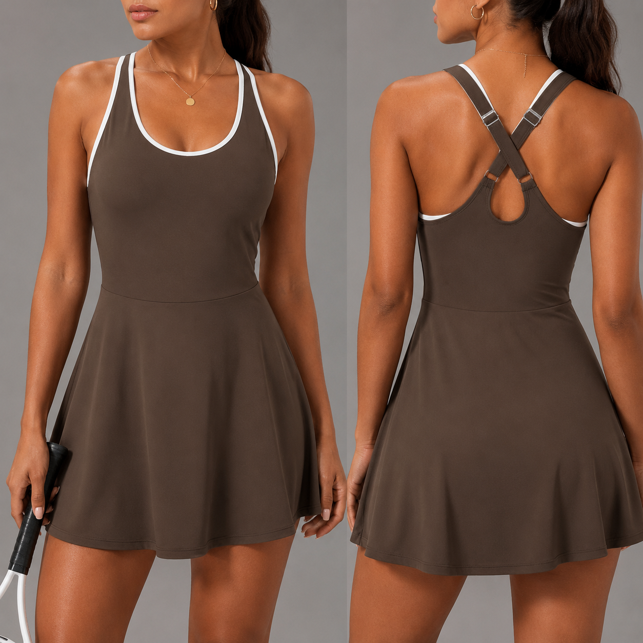 Women’s Sleeveless Golf Tennis Dress – Solid Splice