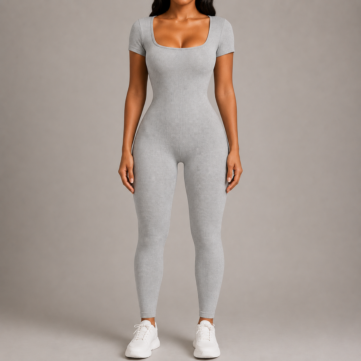 Women’s Square Neck Bodycon Jumpsuit – Stretch Slim Fit