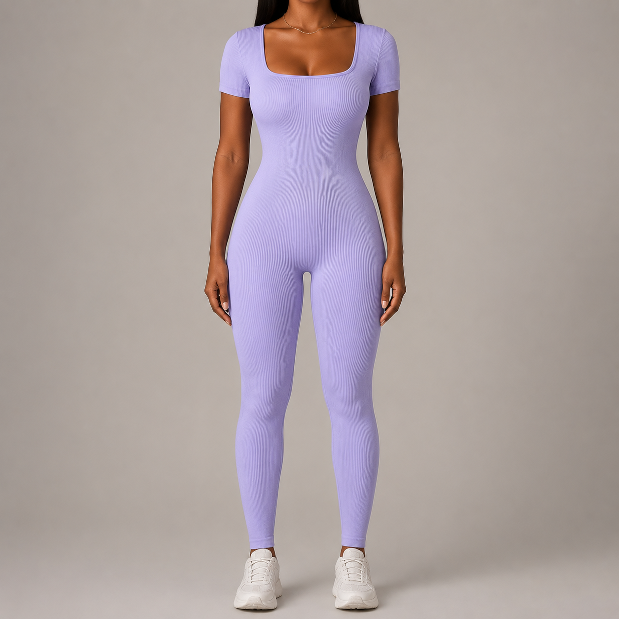 Women’s Square Neck Bodycon Jumpsuit – Stretch Slim Fit