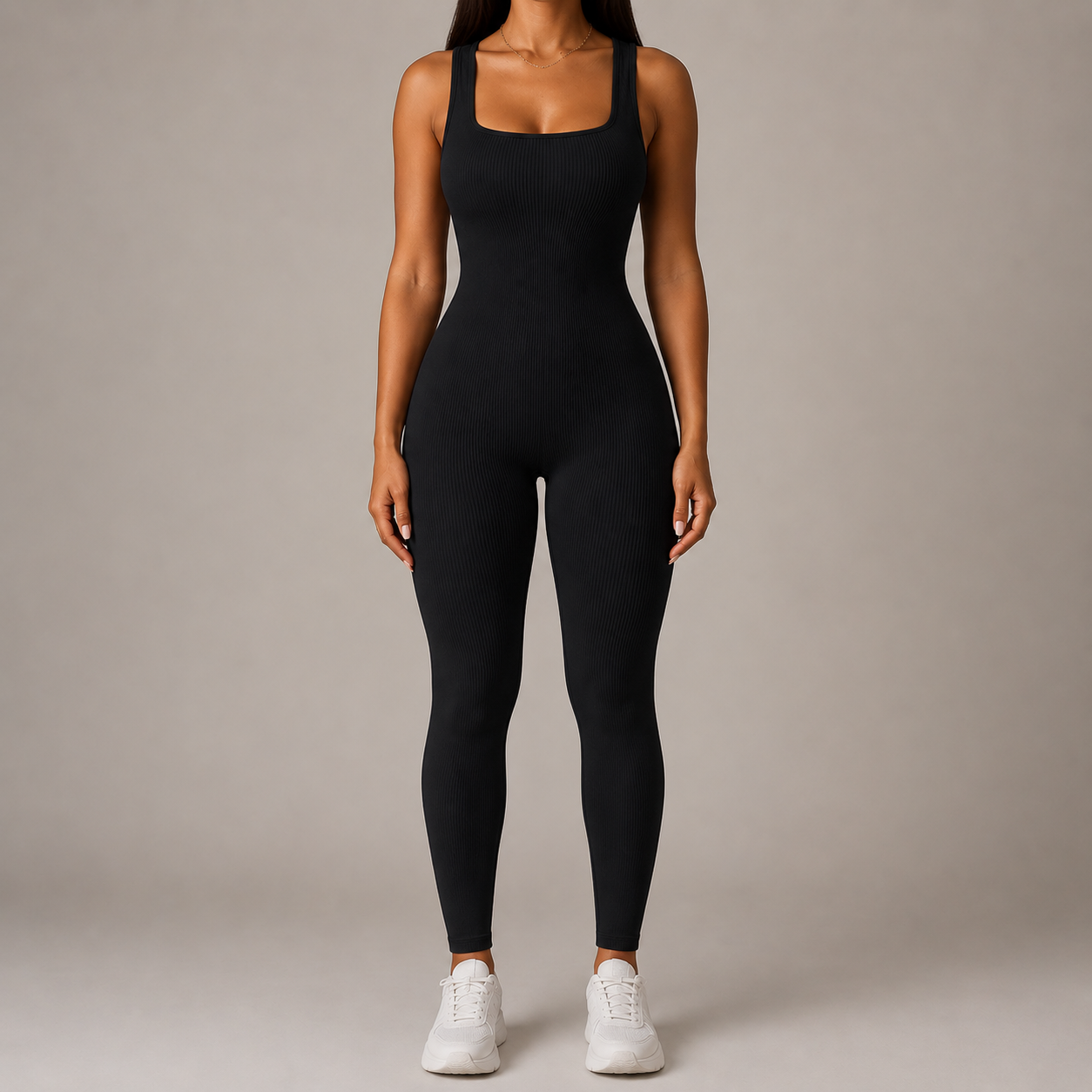 Women’s Square Neck Bodycon Jumpsuit – Stretch Slim Fit