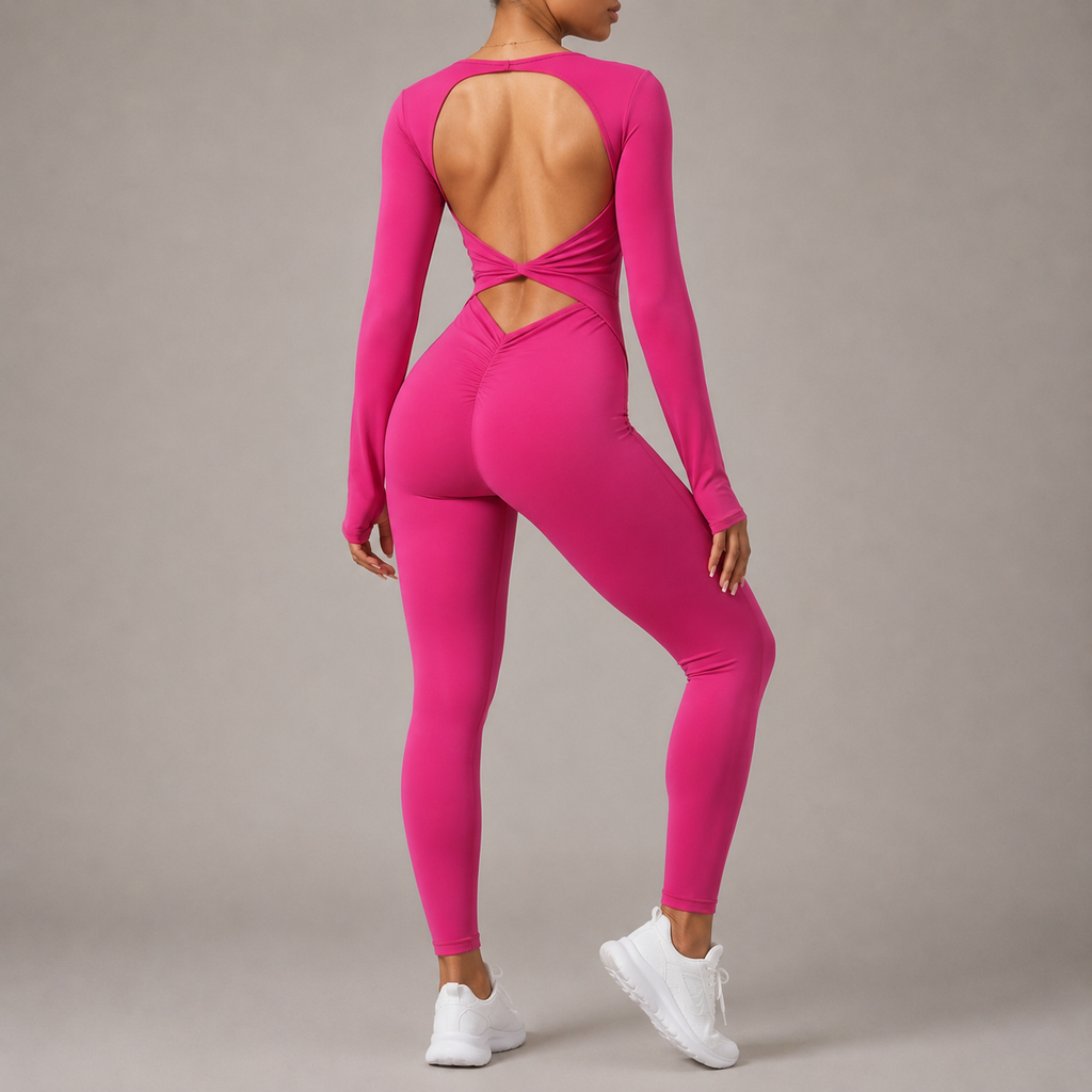 Twist Front Backless Long Sleeve Jumpsuit