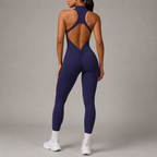 Women’s Zip Front Yoga Jumpsuit With Open Back