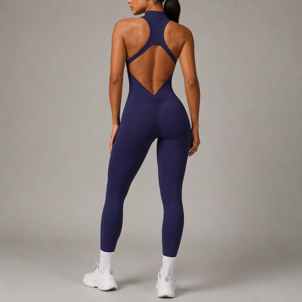 Women’s Zip Front Yoga Jumpsuit With Open Back