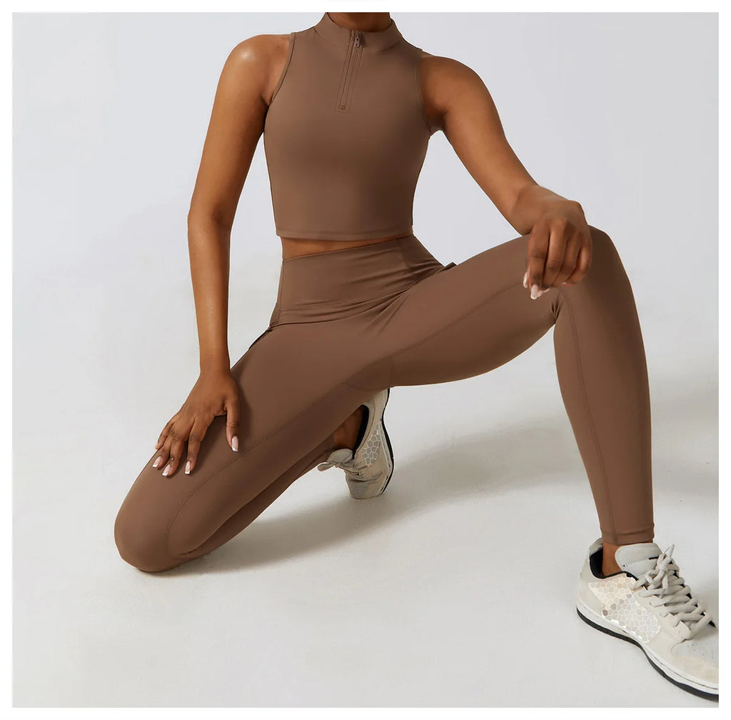 2PCS Women Tracksuit Yoga Set Workout Sportswear Gym Clothes Athletic Wear Fitness Bra High Waist Leggings Push Up Sports Suit