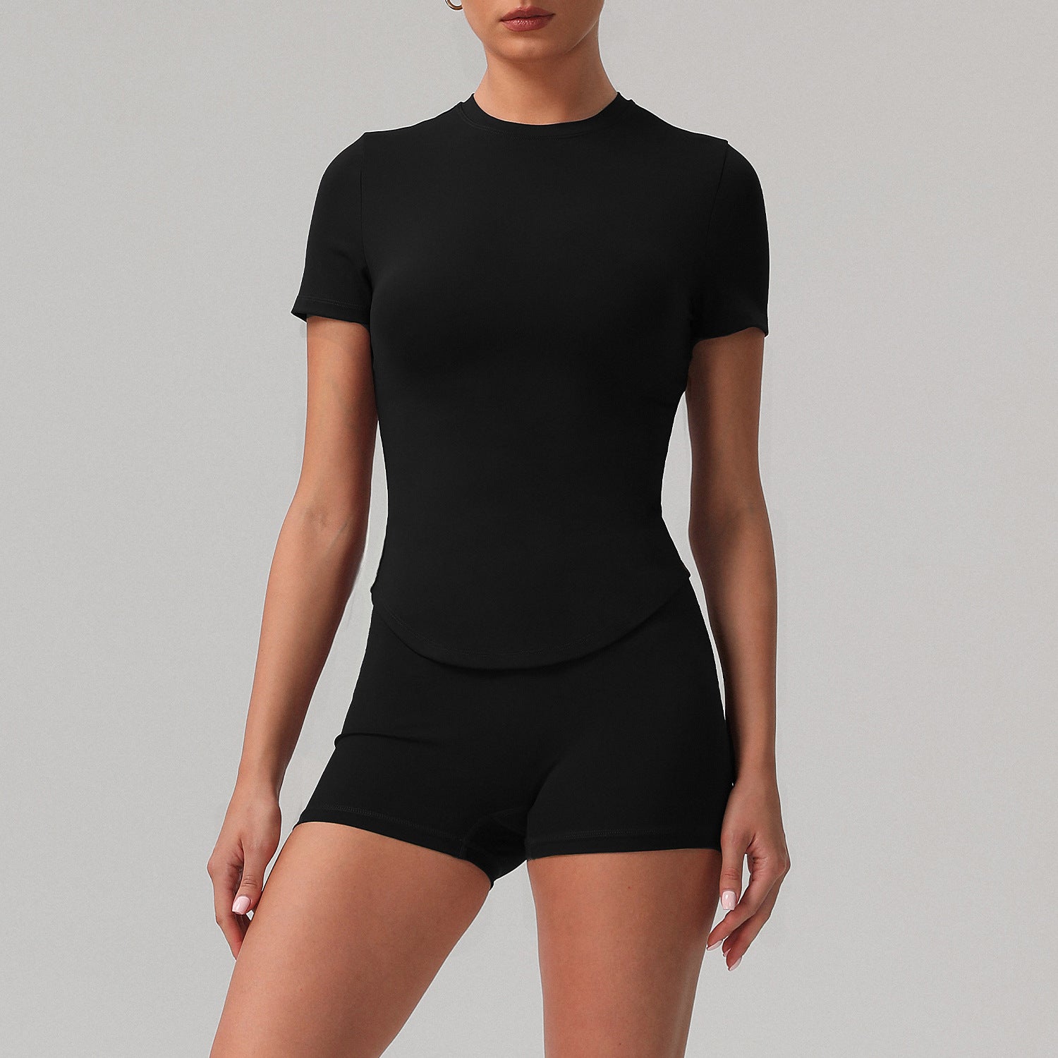 Solid color tight yoga suit quick drying fitness suit outdoor body shaping running suit women's fitness suit ﻿
