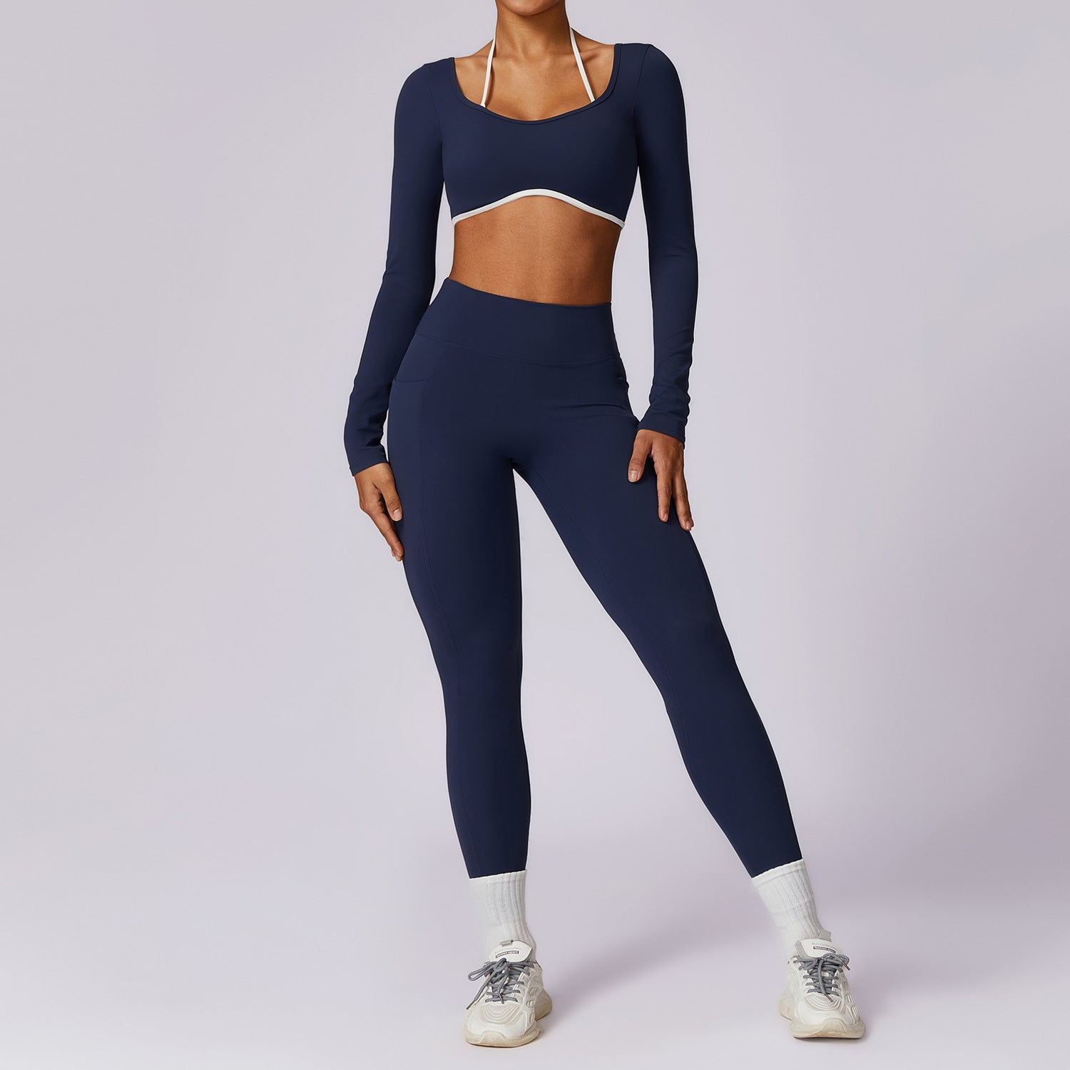 Color blocked back yoga suit set tight fitting sports and fitness suit for women