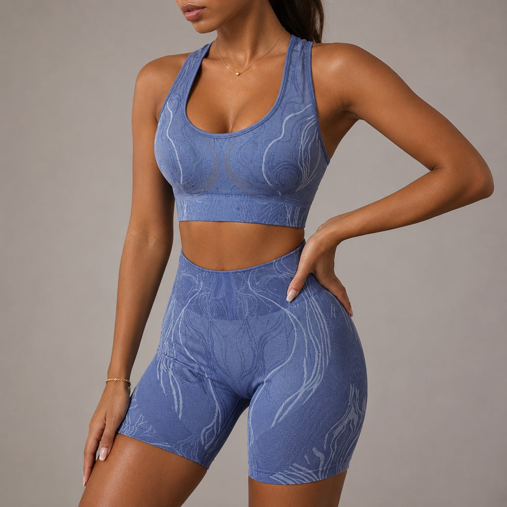 Seamless Striped Yoga Sports Bra And Shorts Set