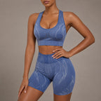 Seamless Striped Yoga Sports Bra And Shorts Set