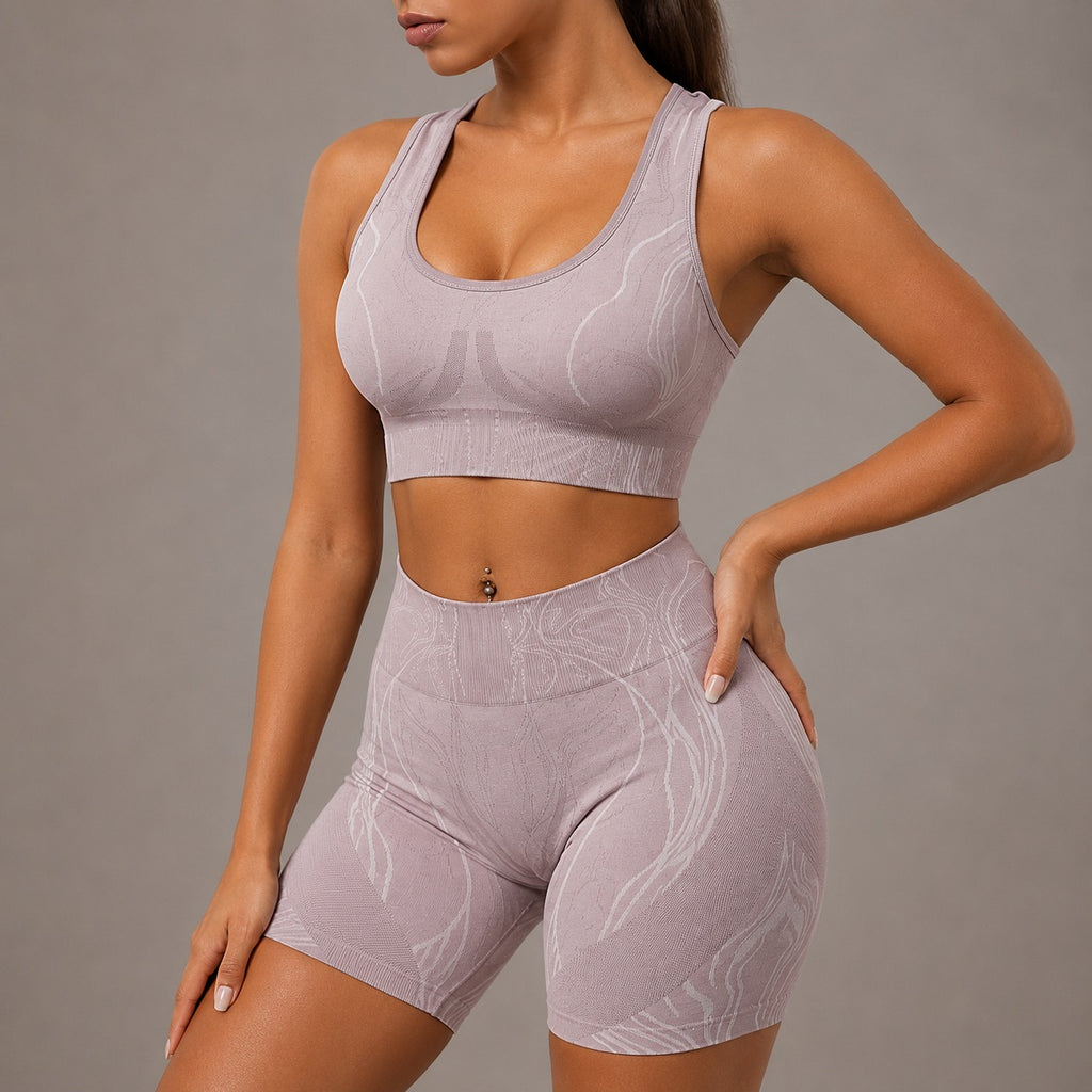 Seamless Striped Yoga Sports Bra And Shorts Set