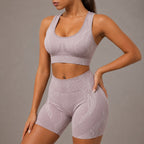 Seamless Striped Yoga Sports Bra And Shorts Set