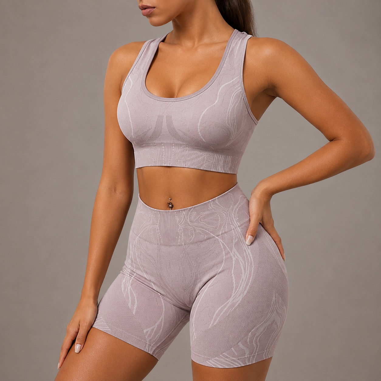 Seamless Striped Yoga Sports Bra And Shorts Set