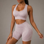 Seamless Striped Yoga Sports Bra And Shorts Set
