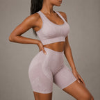 Seamless Striped Yoga Sports Bra And Shorts Set