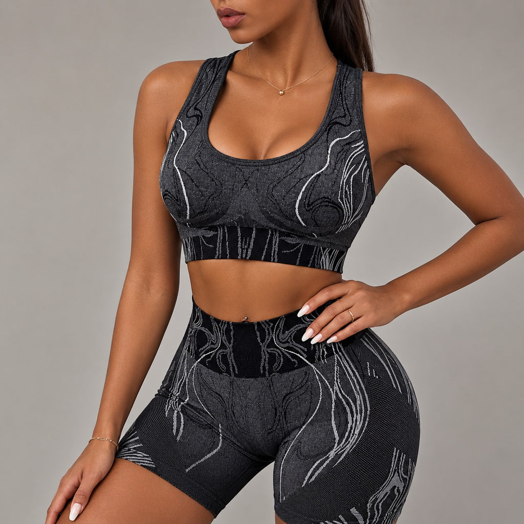 Seamless Striped Yoga Sports Bra And Shorts Set