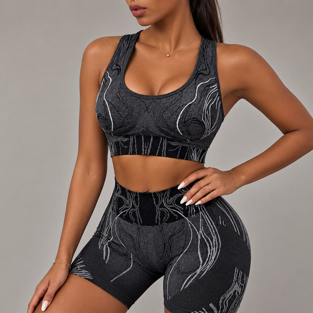 Seamless Striped Yoga Sports Bra And Shorts Set