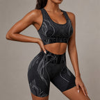 Seamless Striped Yoga Sports Bra And Shorts Set
